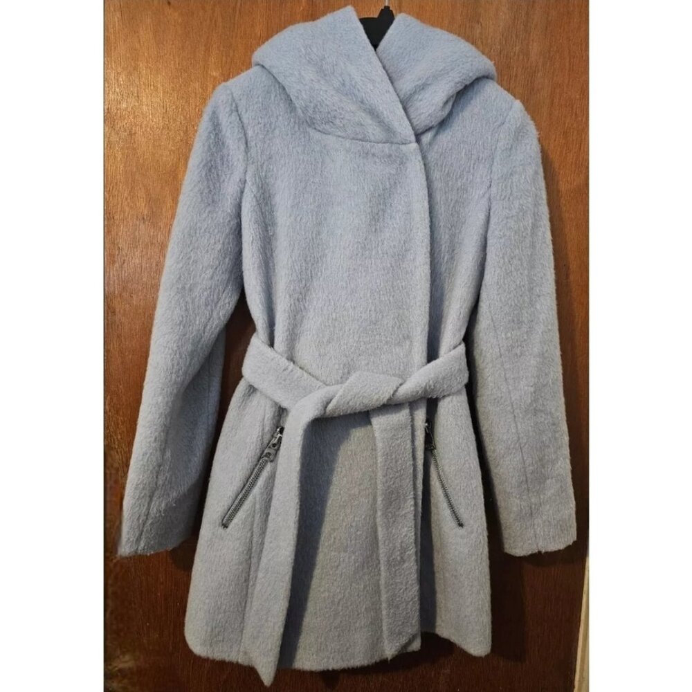 NWOT S Guess Powder Cornflower Blue Hooded Easter Spring Coat